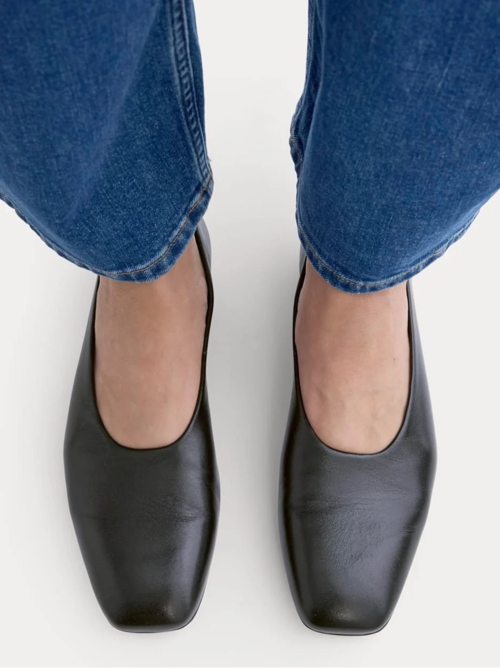 Everlane Gallery Square Toe Flats Black Leather Size US 9